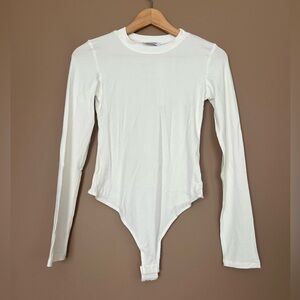 {The Workshop} Long Sleeve Ribbed Bodysuit in White - Womens Medium - NWT